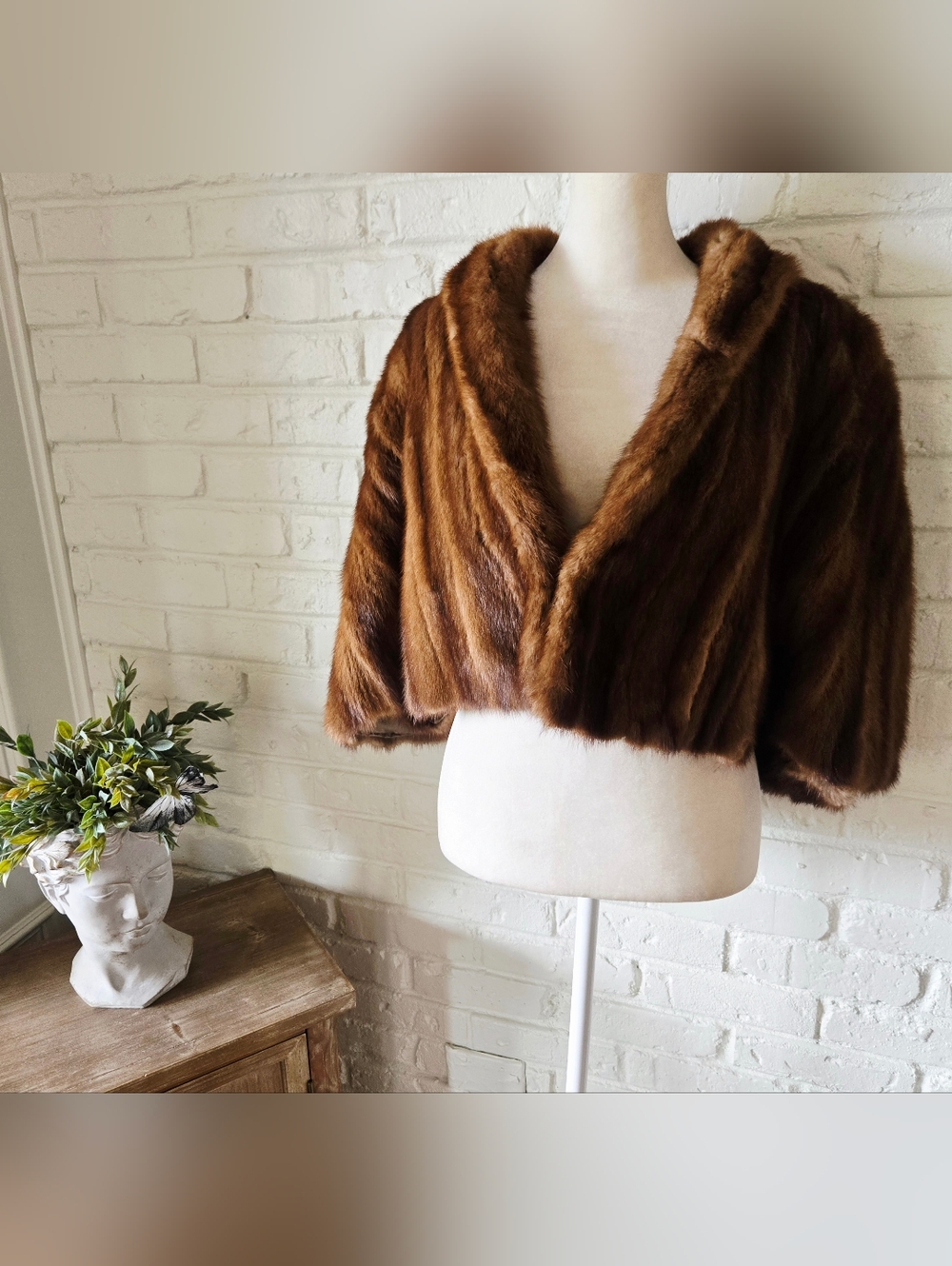 Vtg 50s 60s Mink Fur Jacket, Capelet/Wrap, S/M, Medium Brown